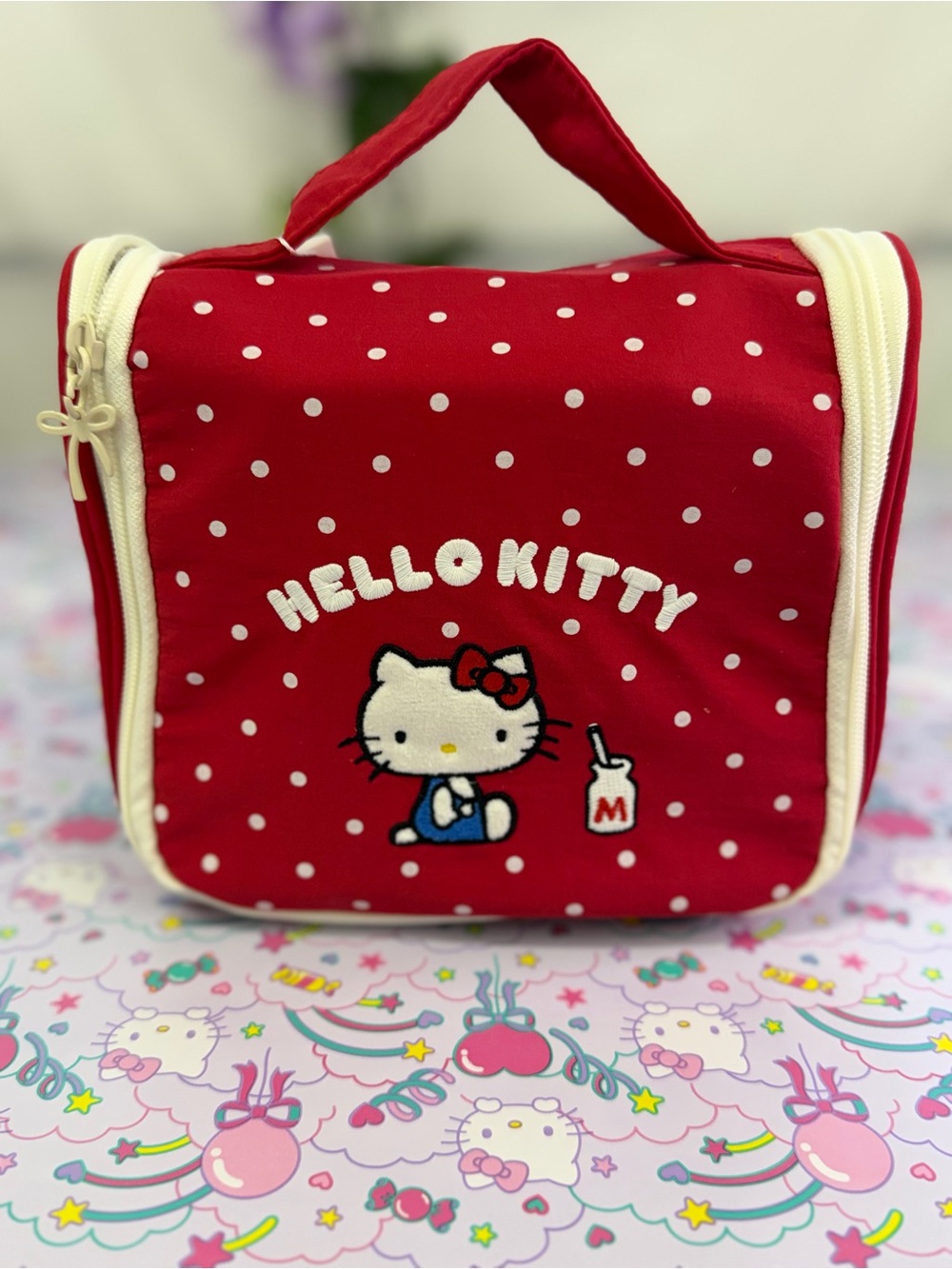Hello Kitty Red Polka Dot Cosmetic Case with Cream Trim - Picture 2 of 8